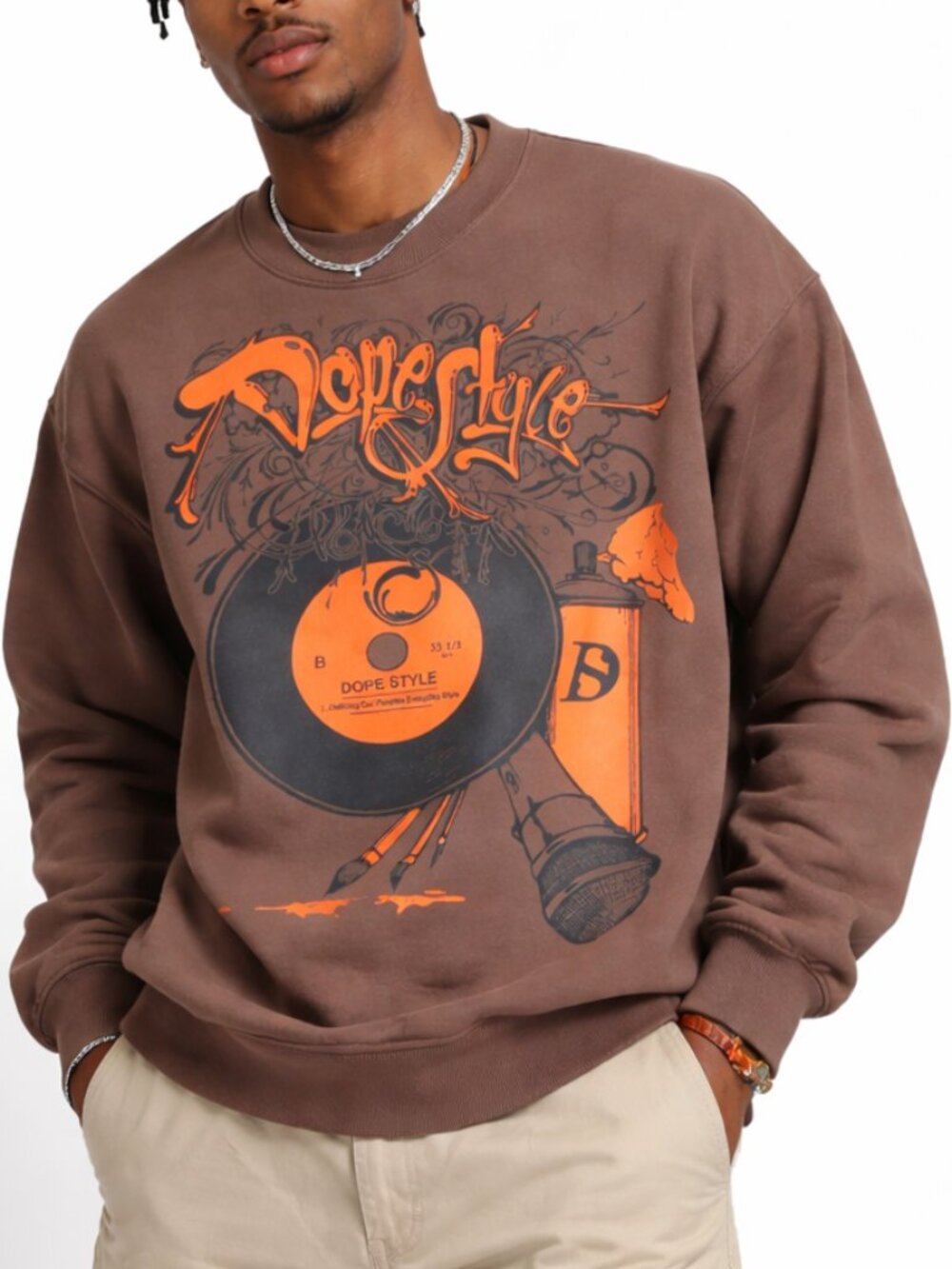 Dope Style Brown Graphic Crewneck Sweatshirt | Size Medium